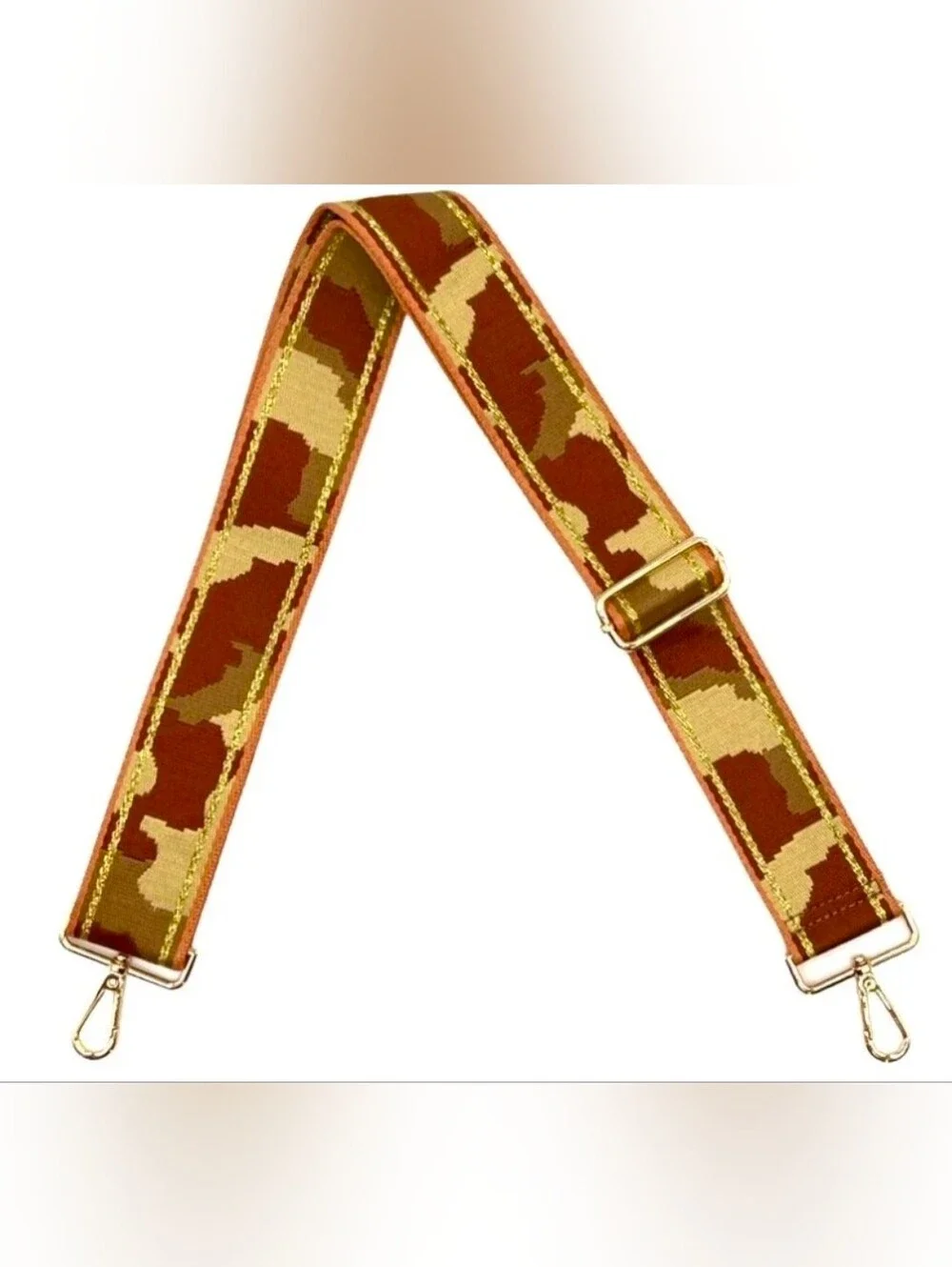 AhDorned Adjustable Brown & Tan Camo Bag Strap With Gold Hardwear